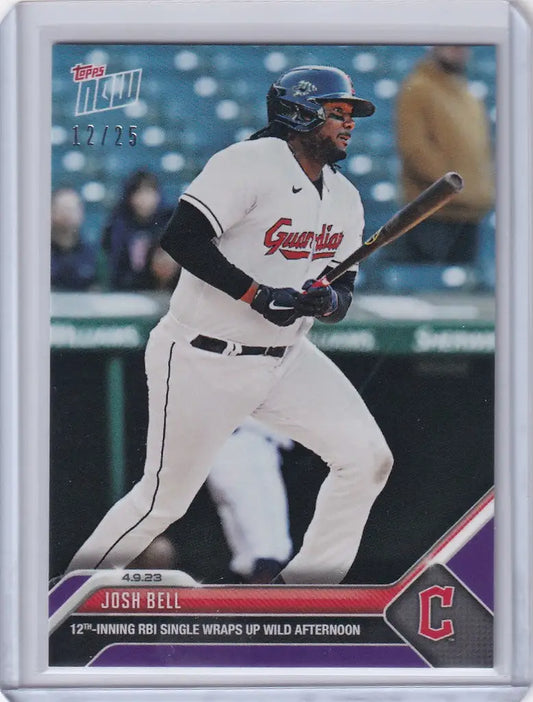 Baseball card of Josh Bell at bat for the Cleveland Guardians in Topps Now Parallel