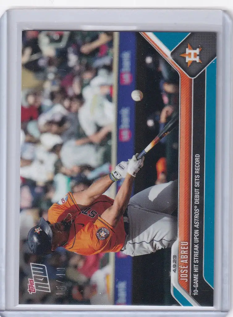 Baseball card of Jose Abreu swinging bat for Houston Astros, 2023 TOPPS NOW PARALLEL