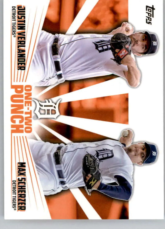 Baseball trading card of Justin Verlander and Max Scherzer in Detroit Tigers uniforms