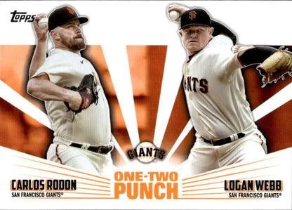 Gerrit Cole and Justin Verlander throwing on a San Francisco Giants baseball card