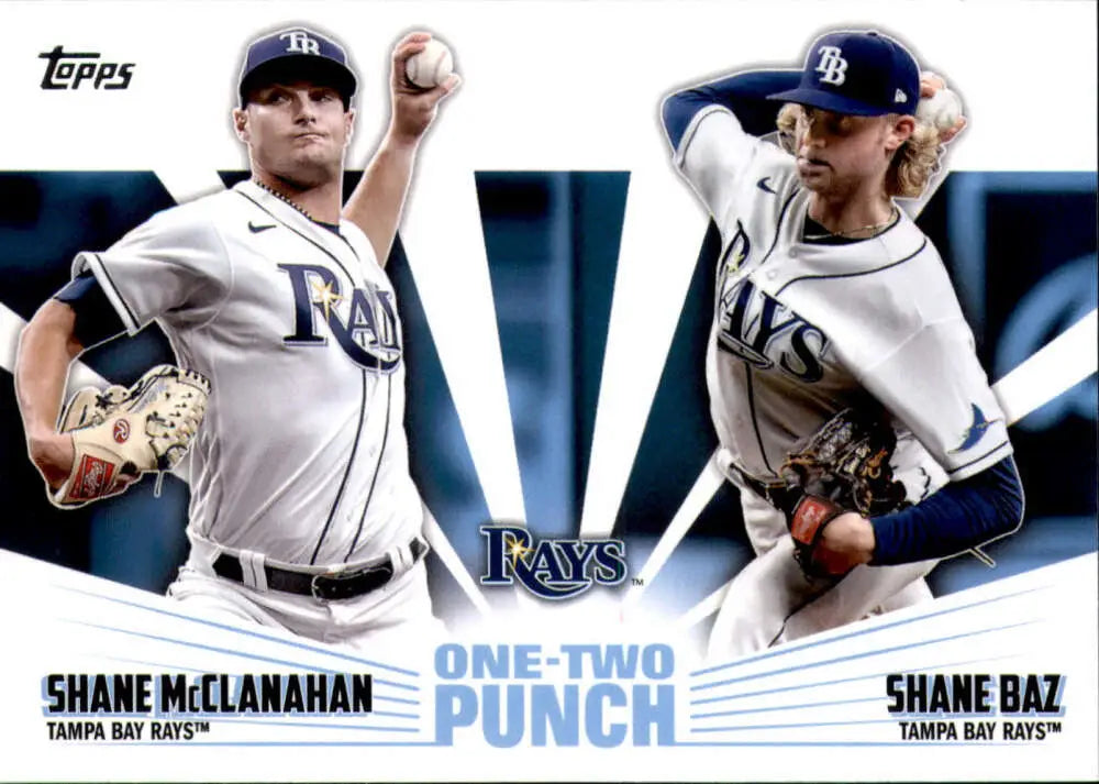 Topps baseball card of Shane McClanahan and Shane Baz, Tampa Bay Rays pitchers