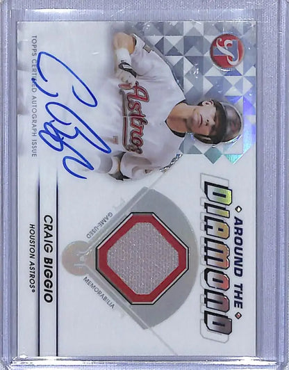 Baseball trading card of Craig Biggio with autographed, game-worn jersey patch for Houston Astros