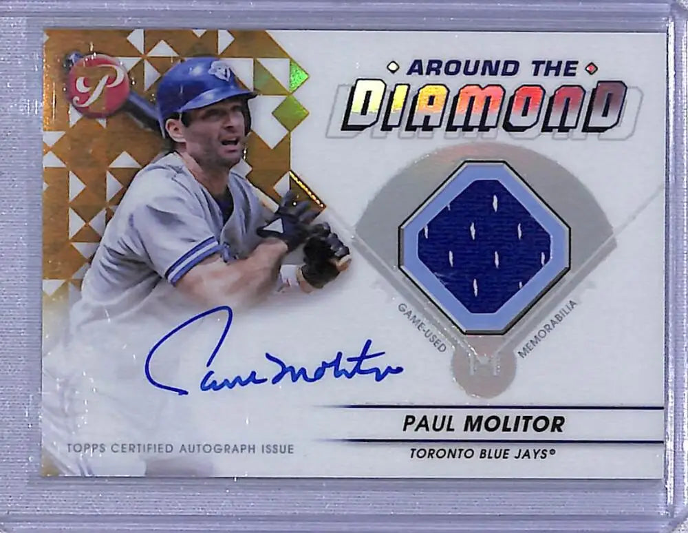 Baseball trading card of Paul Molitor with autograph and jersey patch for Blue Jays