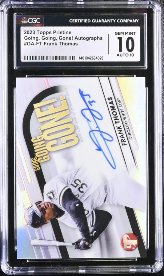 Graded Frank Thomas Chicago White Sox Gem Auto baseball card in protective holder