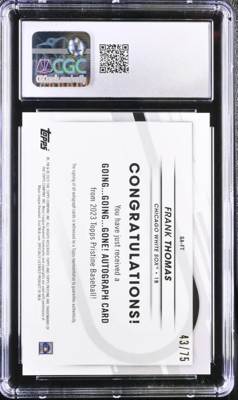 Frank Thomas Chicago White Sox Gem Auto trading card in protective case with QR code