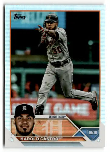 Harold Castro baseball card featuring Topps Rainbow Foil and original gloss finish