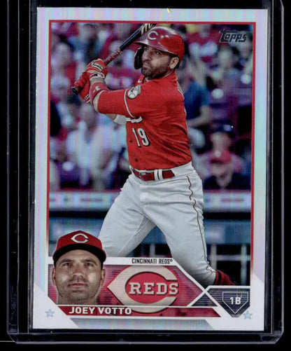 Joey Votto in batting stance on 2023 Topps Rainbow Foil Cincinnati Reds Baseball Card