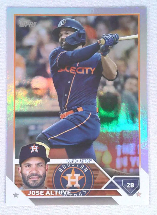 Jose Altuve at bat on a 2023 Topps Rainbow Foil #222 Houston Astros Baseball Card