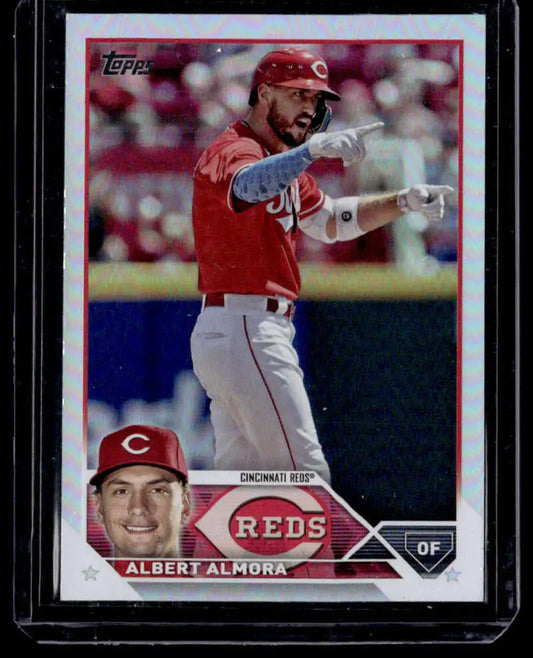 2023 Topps Rainbow Foil #230 Albert Almora Cincinnati Reds Baseball Card in red uniform