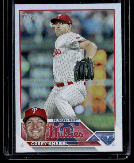 Corey Knebel Philadelphia Phillies Baseball Card in Rainbow Foil pinstripe uniform