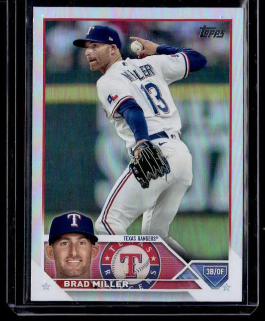 Texas Rangers Rainbow Foil card of Brad Miller in a pitching motion