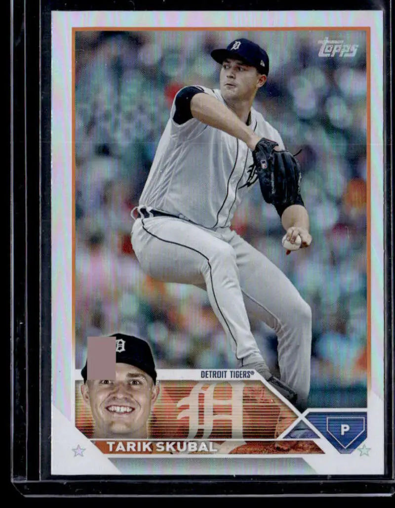 Tarik Skubal delivering pitch on 2023 Topps Rainbow Foil #74 Detroit Tigers Baseball Card