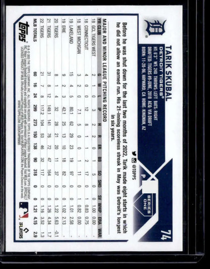 Tarik Skubal 2023 Topps Rainbow Foil #74 Detroit Tigers player statistics card