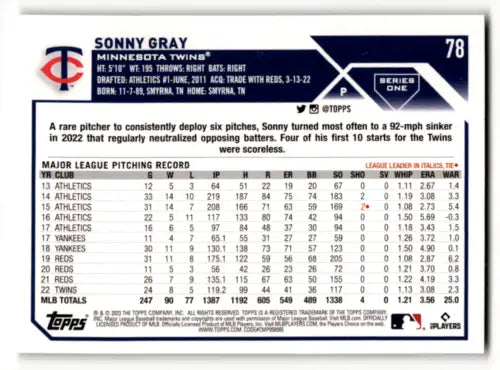 Sonny Gray 2023 Topps Rainbow Foil #78 Baseball Card with Original Gloss Finish