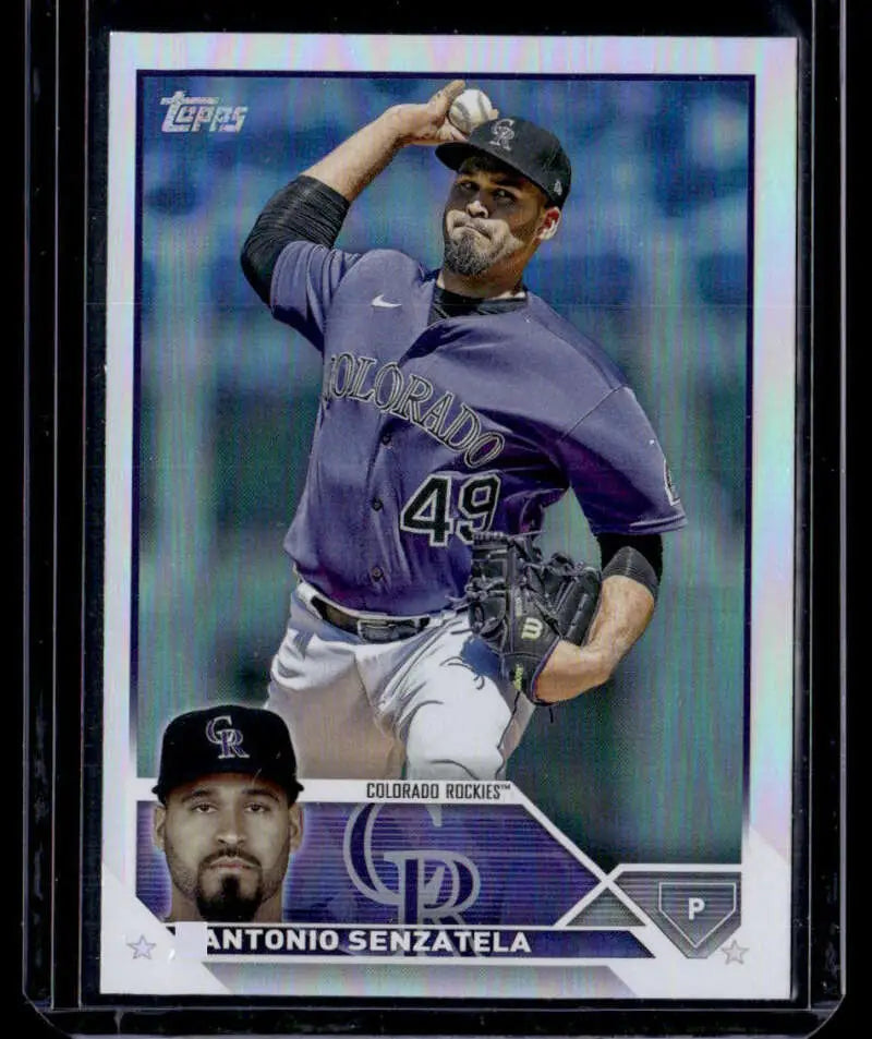 Rainbow foil baseball card of Antonio Senzatela in Colorado Rockies purple uniform