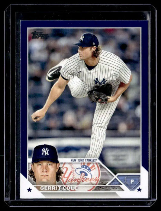 Gerrit Cole 2023 Topps Royal Blue New York Yankees Baseball Card in pinstripes