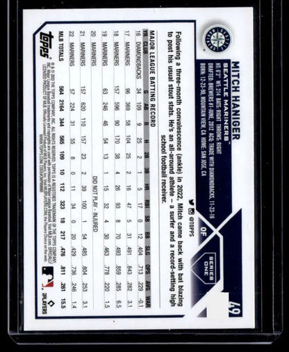 Mitch Haniger Seattle Mariners Baseball Card with player statistics in dark border design