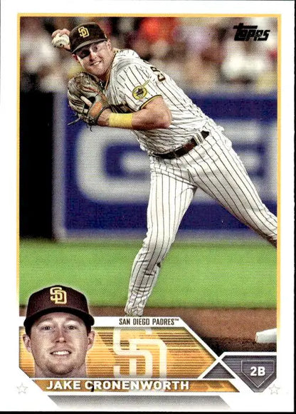 San Diego Padres baseball card of Jake Cronenworth in a pinstriped uniform