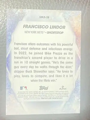 Francisco Lindor trading card from 2023 Topps Series 1 STARS OF MLB #SMLB-28