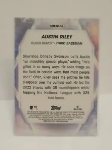 Austin Riley sports trading card featuring third baseman batting stats and playing style