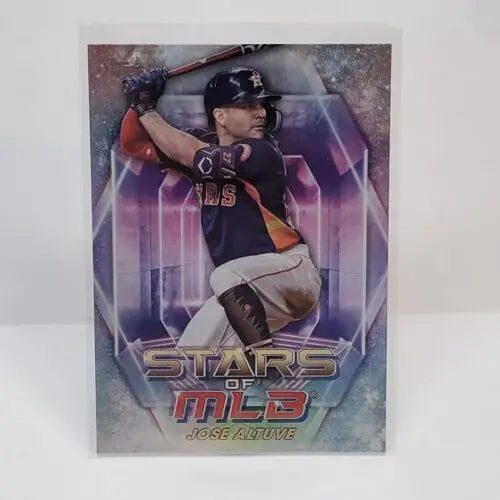 Baseball trading card of Jose Altuve in navy uniform from Topps Series 2