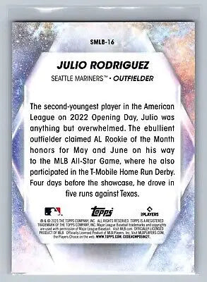 Julio Rodriguez Stars of MLB baseball card from 2023 Topps #SMLB-16 display