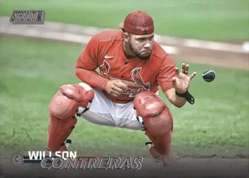 Baseball catcher in gear from 2023 Topps Stadium Club Willson Contreras Cardinals