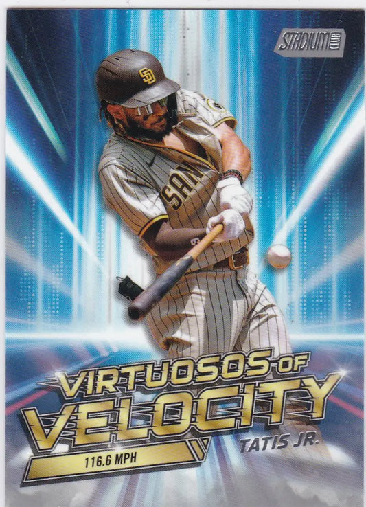 Fernand Tatis Jr Virtuosos of Velocity baseball card from Topps Stadium Club