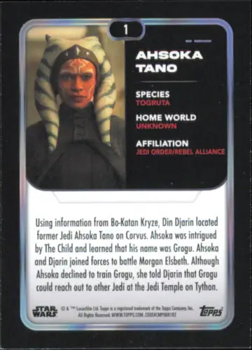 2023 Topps Star Wars Ahsoka Tano trading card from Mandalorian series NM-MT condition