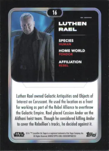 Topps Star Wars trading card featuring Luthen Rael from Andor, 2023 Topps release