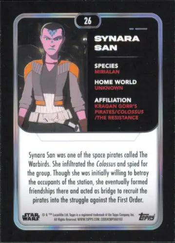 Synara San Trading Card from 2023 Topps Star Wars #26 Resistance Collection