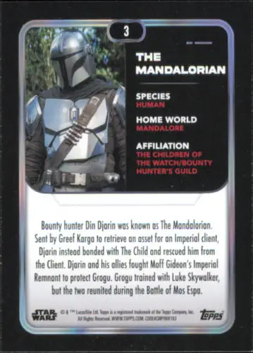 Topps Star Wars trading card featuring The Mandalorian from 2023 Topps Star series