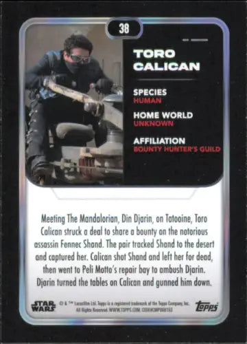 Topps Star Wars trading card featuring Toro Calican from The Mandalorian 2023