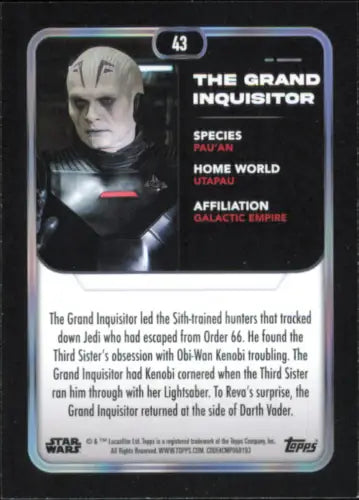 Topps Star Wars trading card featuring The Grand Inquisitor from Obi Wan Kenobi series