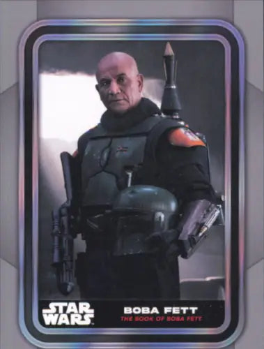 Character in black armor from The Book of Boba Fett in 2023 Topps Star Wars card