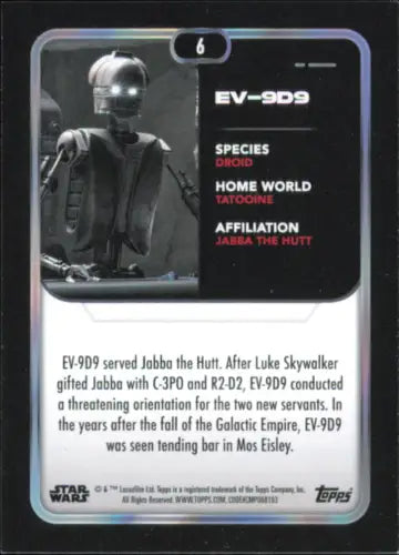 Topps Star Wars trading card featuring EV-9D9 from 2023 Topps collection