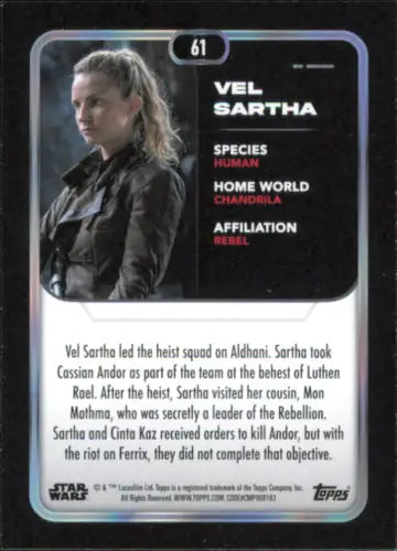 Star Wars trading card from 2023 Topps Star Wars #61 Vel Sartha Andor NM-MT