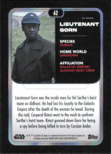 Topps Star Wars trading card featuring Lieutenant Gorn from Andor, NM-MT condition