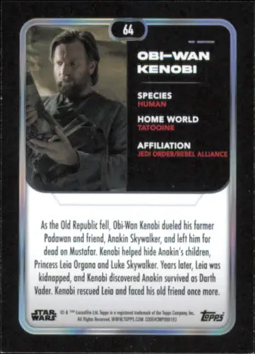 Trading card of Obi-Wan Kenobi from 2023 Topps Star Wars featuring a dark photograph