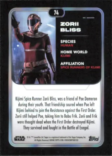 Star Wars Zorii Bliss trading card from 2023 Topps Star Wars set, NM-MT condition