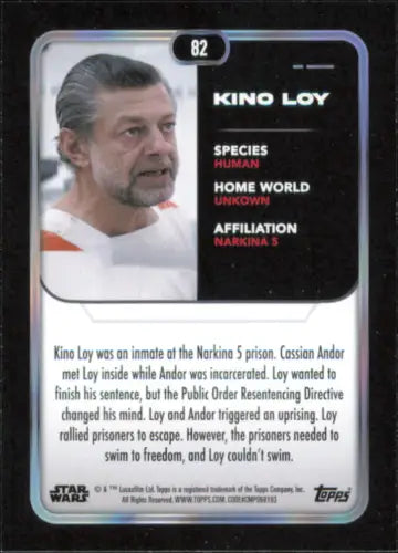 Topps Star Wars Kino Loy trading card from 2023 Topps Star Wars #82 Andor collection