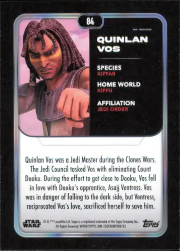 Quinlan Vos trading card from 2023 Topps Star Wars The Clone Wars collection