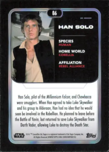 2023 Topps Star Wars #86 Han Solo A New Hope trading card in NM-MT condition