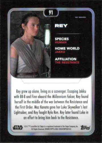 Topps Star Wars trading card featuring Rey from The Force Awakens, 2023 release