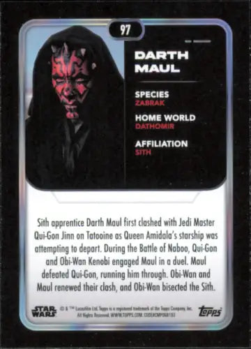 Darth Maul trading card from 2023 Topps Star Wars #97 The Phantom Menace NM-MT