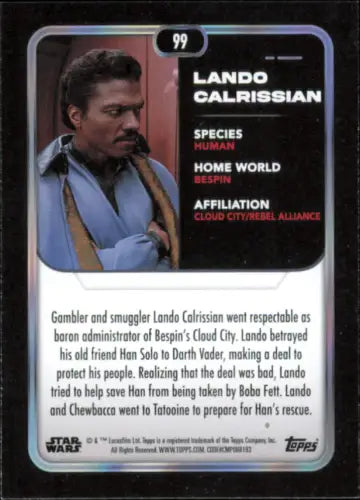 Topps Star Wars trading card of Lando Calrissian from The Empire Strikes Back