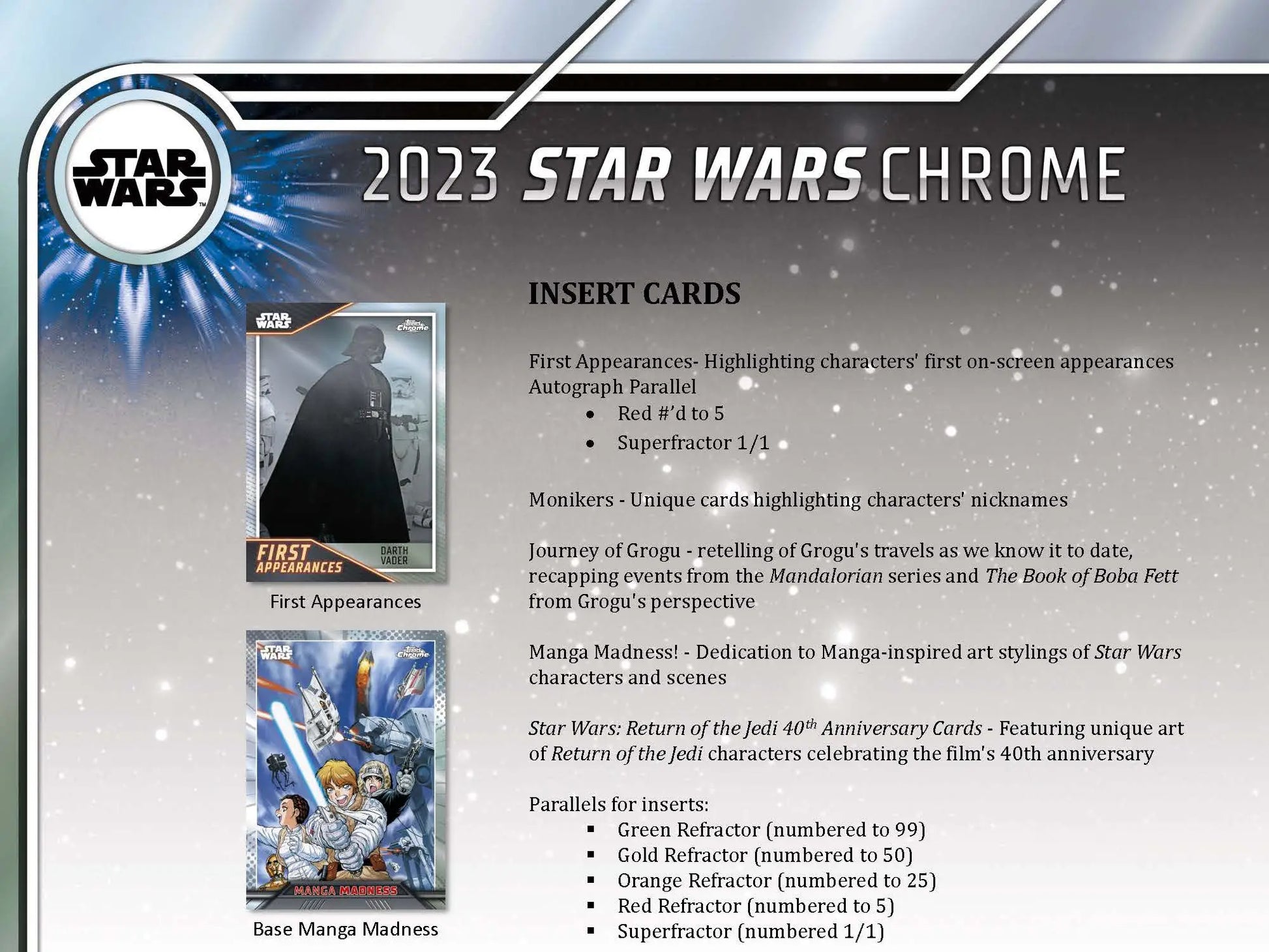 2023 Topps Star Wars Chrome trading cards promotional display in Hobby Box