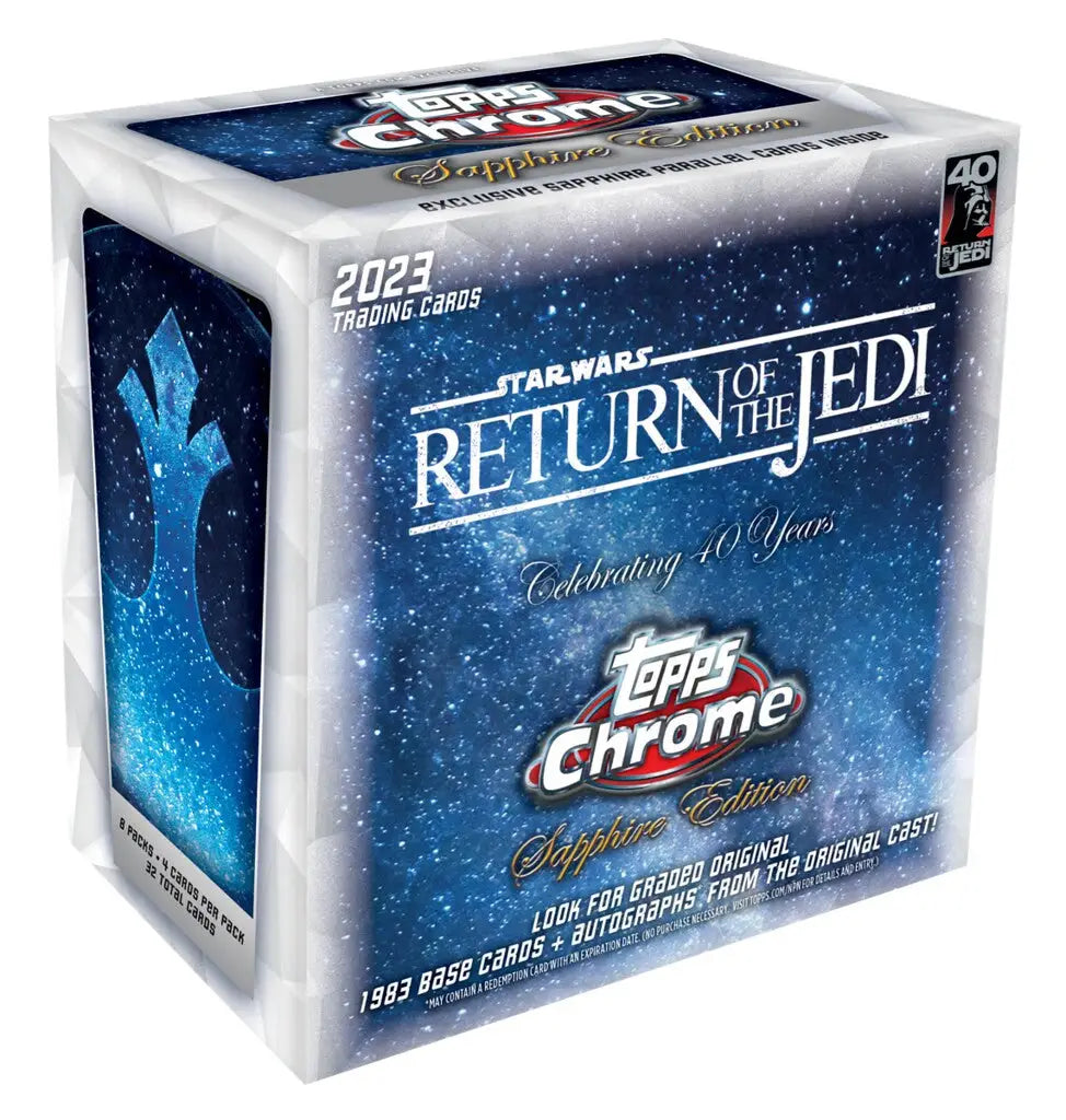 Box of Star Wars Return of the Jedi 40th Anniversary Chrome Sapphire trading cards