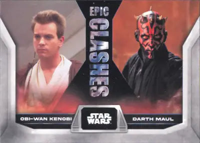 Star Wars trading card featuring Obi-Wan Kenobi vs. Darth Maul from Topps Star Wars Epic