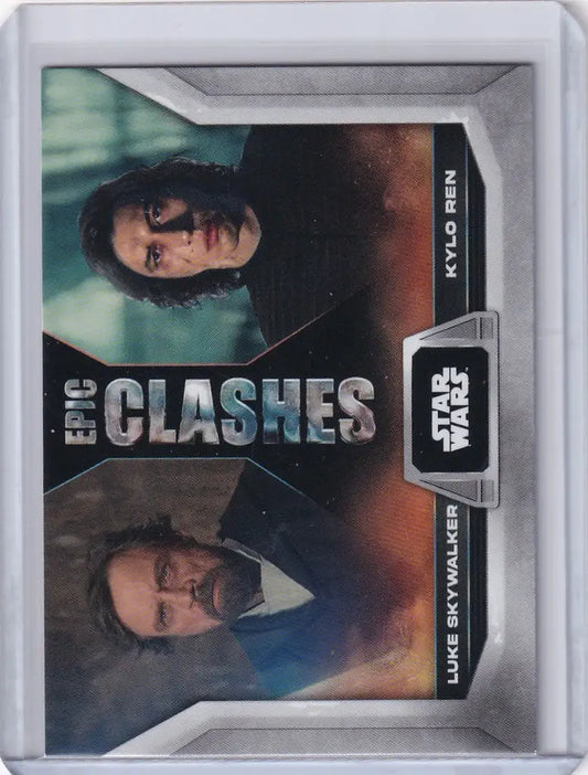 Trading card of Luke Skywalker and Kylo Ren from Topps Star Wars Epic Clashes series